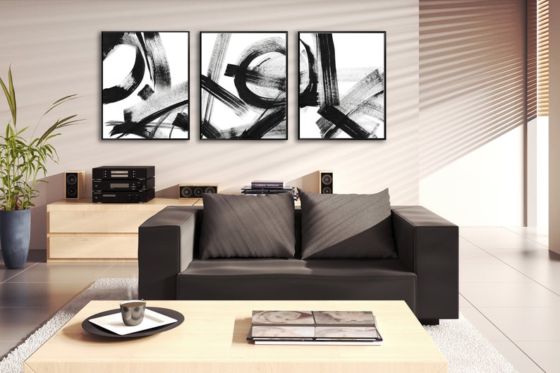Printable Black and White Abstract Wall Art Set Black and Etsy