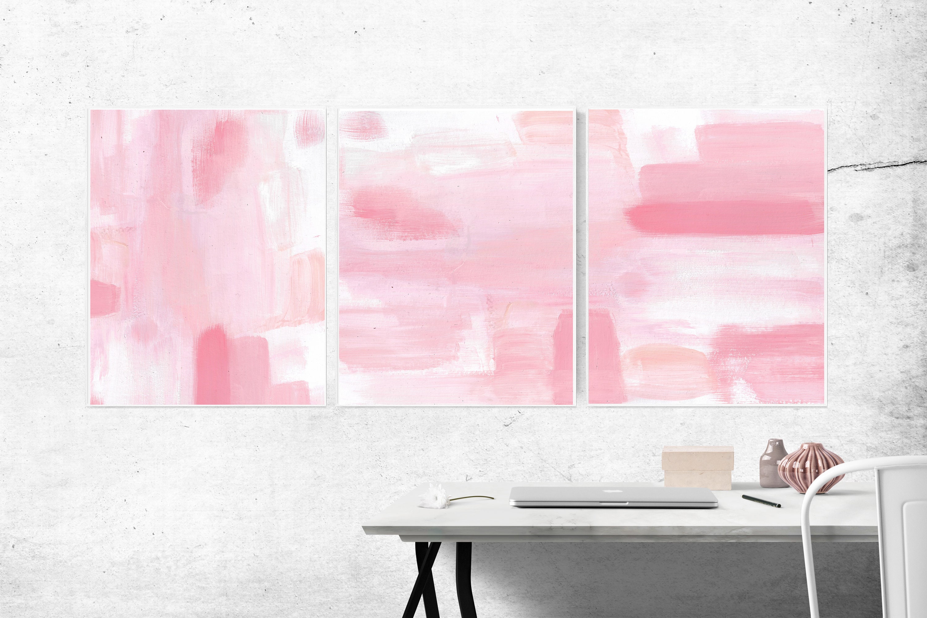 Blush Pink Wall Art Set 3 Printable Blush Pink Wall Art Etsy