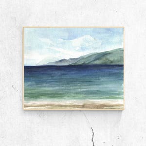 Coastal Landscape Watercolor Painting, Beach Scene Art (Digital Download)