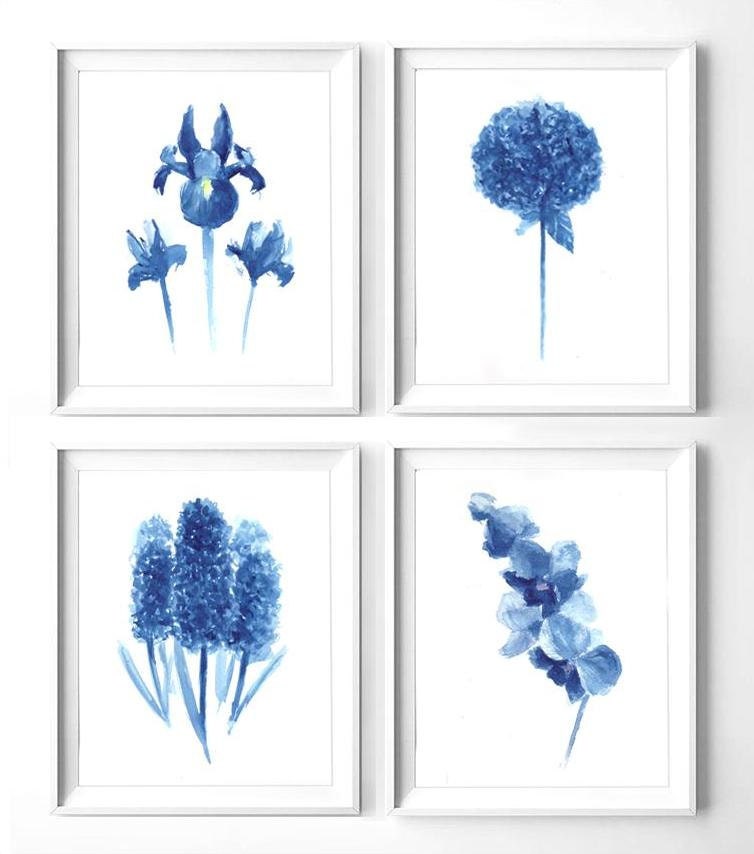 Blue Flower Wall Art Digital Printable Download Vintage Botanical Print ...