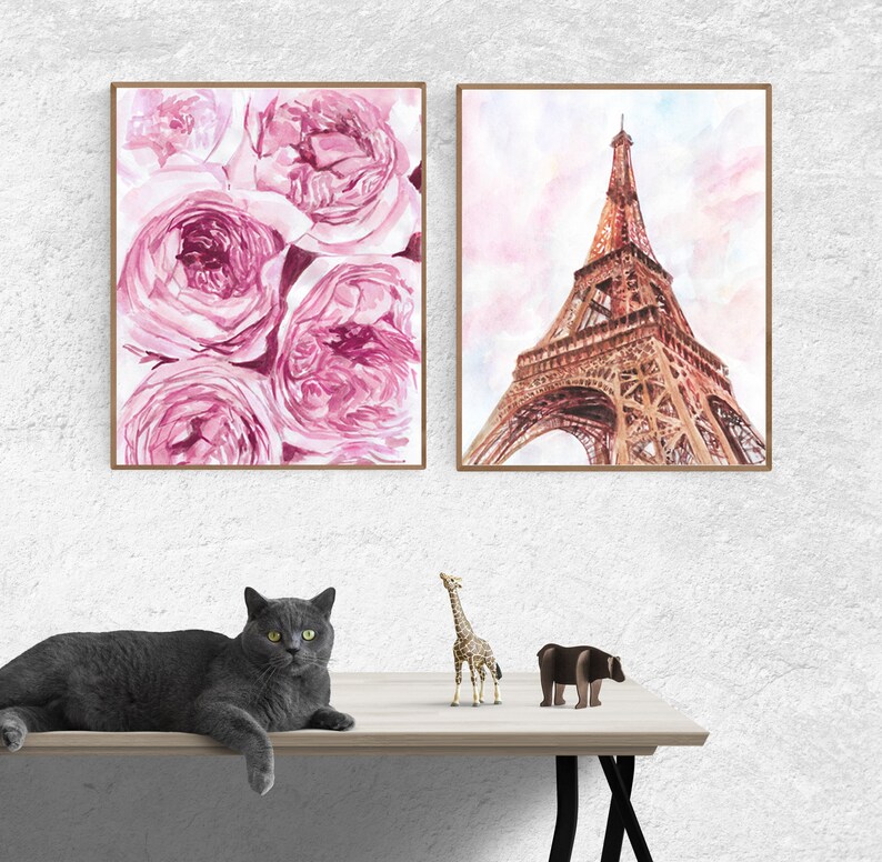 Pink Paris Wall Art Paris Wall Art Set of 2 Prints With Paris Etsy