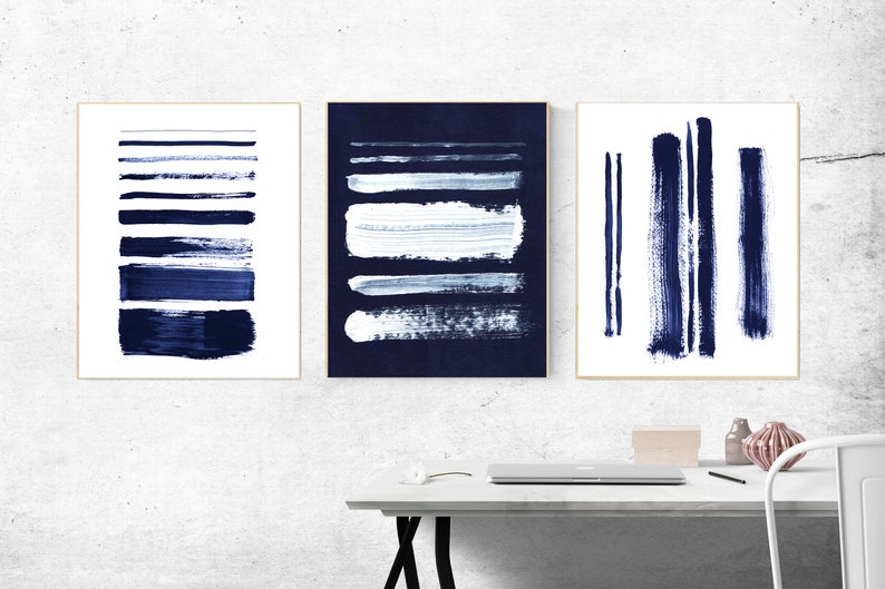 Blue Wall Art Prints Blue Abstract Wall Art Set of 3 Set of Etsy
