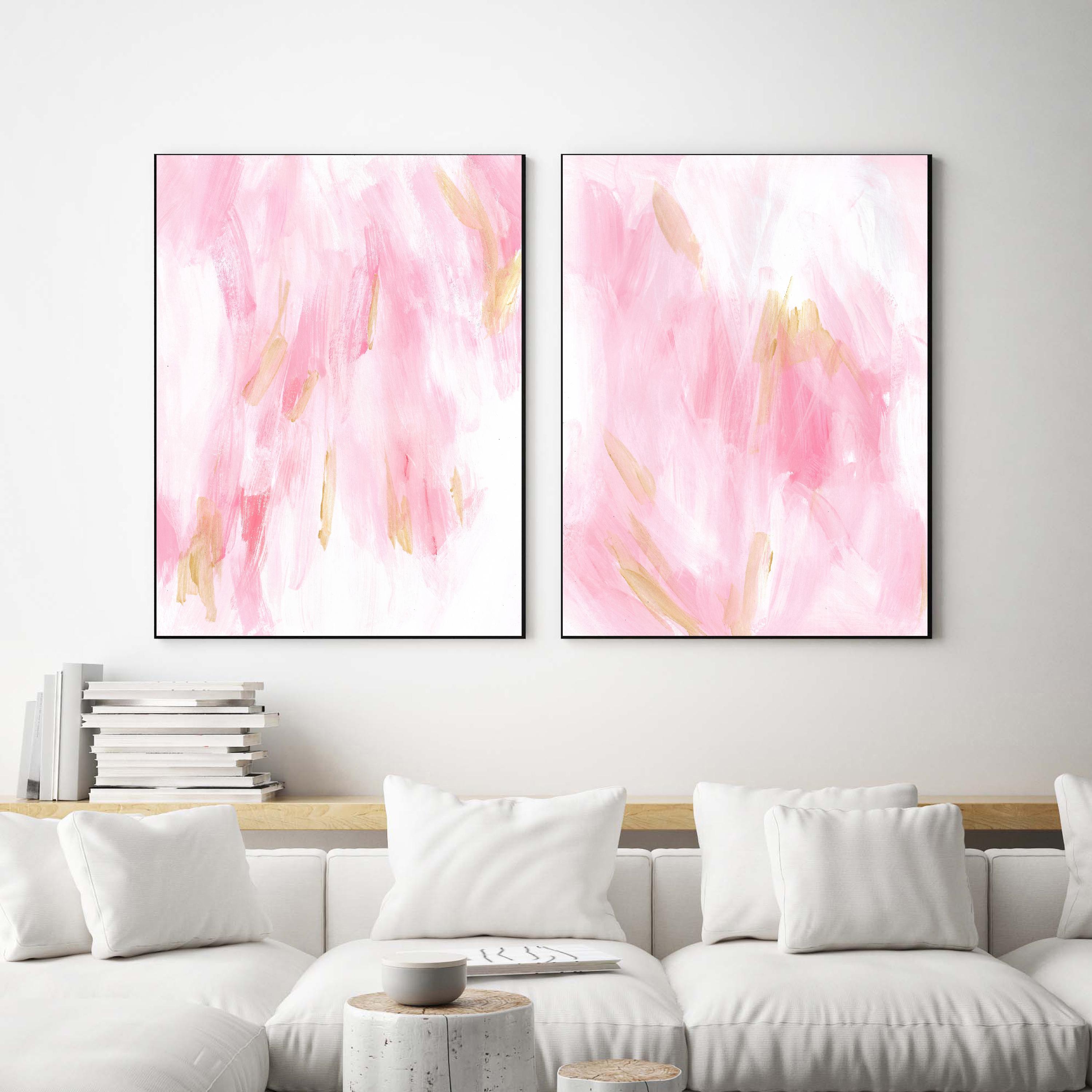 Set of 2 Blush Pink With Gold Modern Abstract Prints, Printable Pink ...