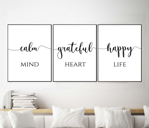 Minimalist bedroom wall art Happy mind print Inspirational | Etsy