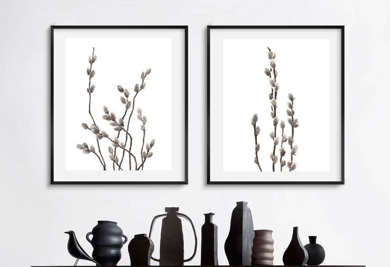Printable Neutral Wall Art Set Watercolor Pussywillow Etsy