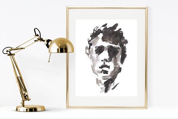 Modern Ink Portrait Drawing, Black and White Impressionistic Art (Digital Download)