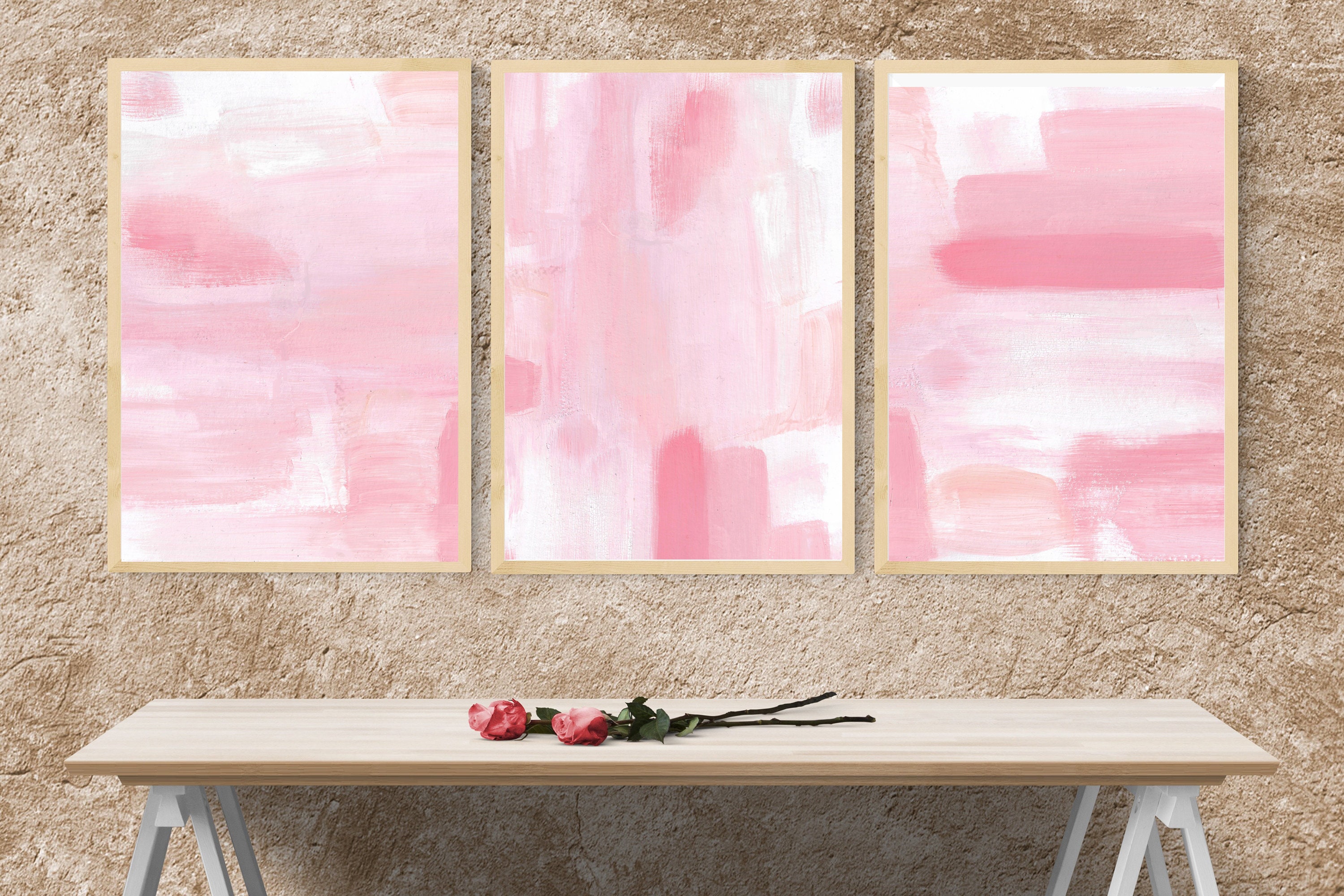 Blush Pink Wall Art Set 3 Printable Blush Pink Wall Art Etsy