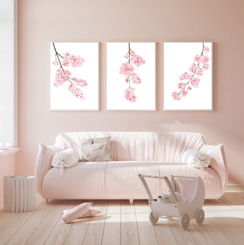 Cherry Blossom Wall Art Set Spring Flowers Wall Art Etsy