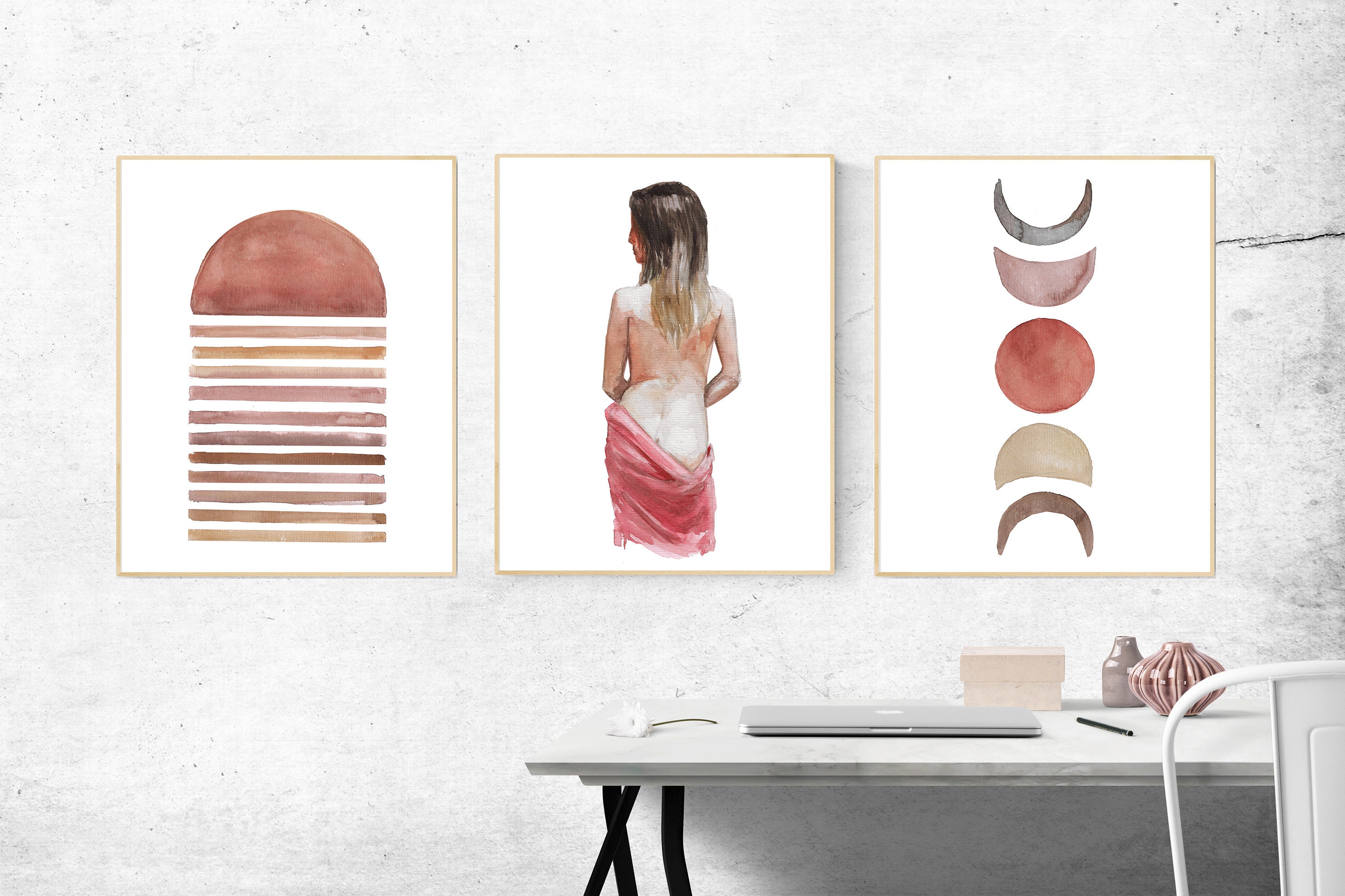 Boho wall art set 3 watercolor girl boho art woman boho | Etsy