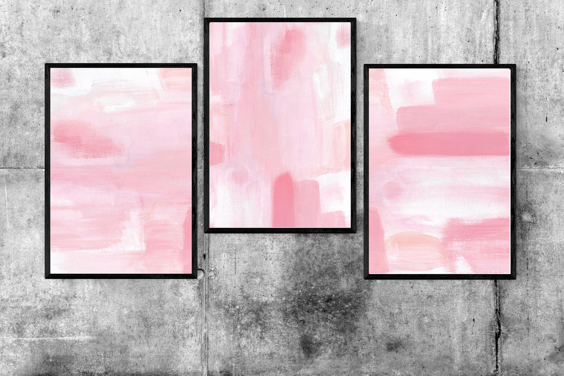 Blush Pink Wall Art Set 3 Printable Blush Pink Wall Art Etsy