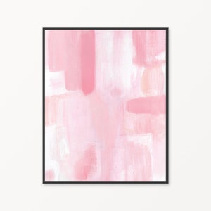 Blozen roze abstract schilderij, afdrukbare abstracte kunst, roze abstract, abstracte kunst aan de muur, roze en witte abstracte print, roze en witte kunst