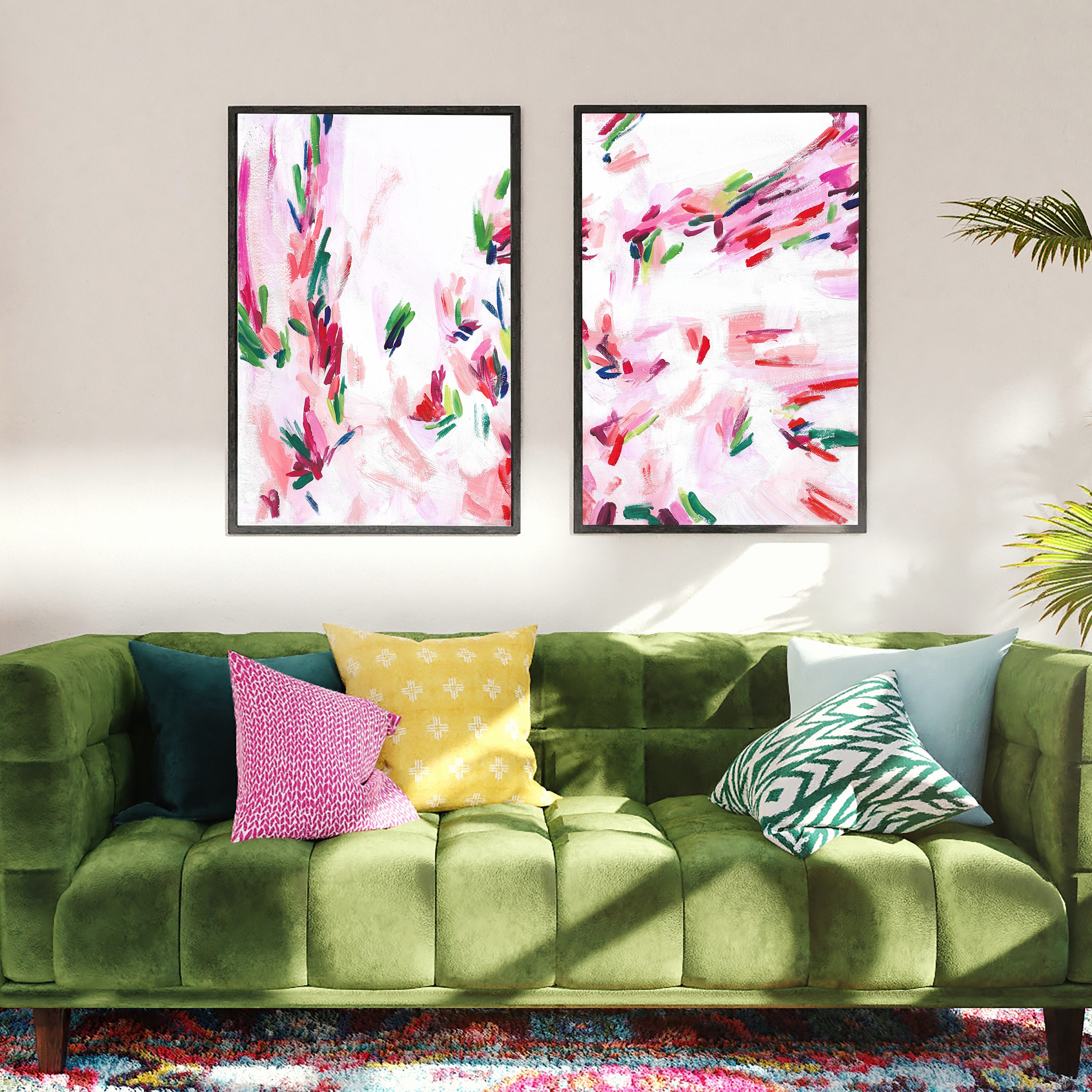 Pink Abstract Wall Art, Printable Floral Abstract Wall Art Set, Instant ...