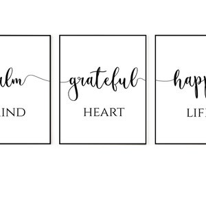 Minimalist Bedroom Wall Art, Happy Mind Print, Inspirational Quotes Wall Art, Printable Bedroom ...