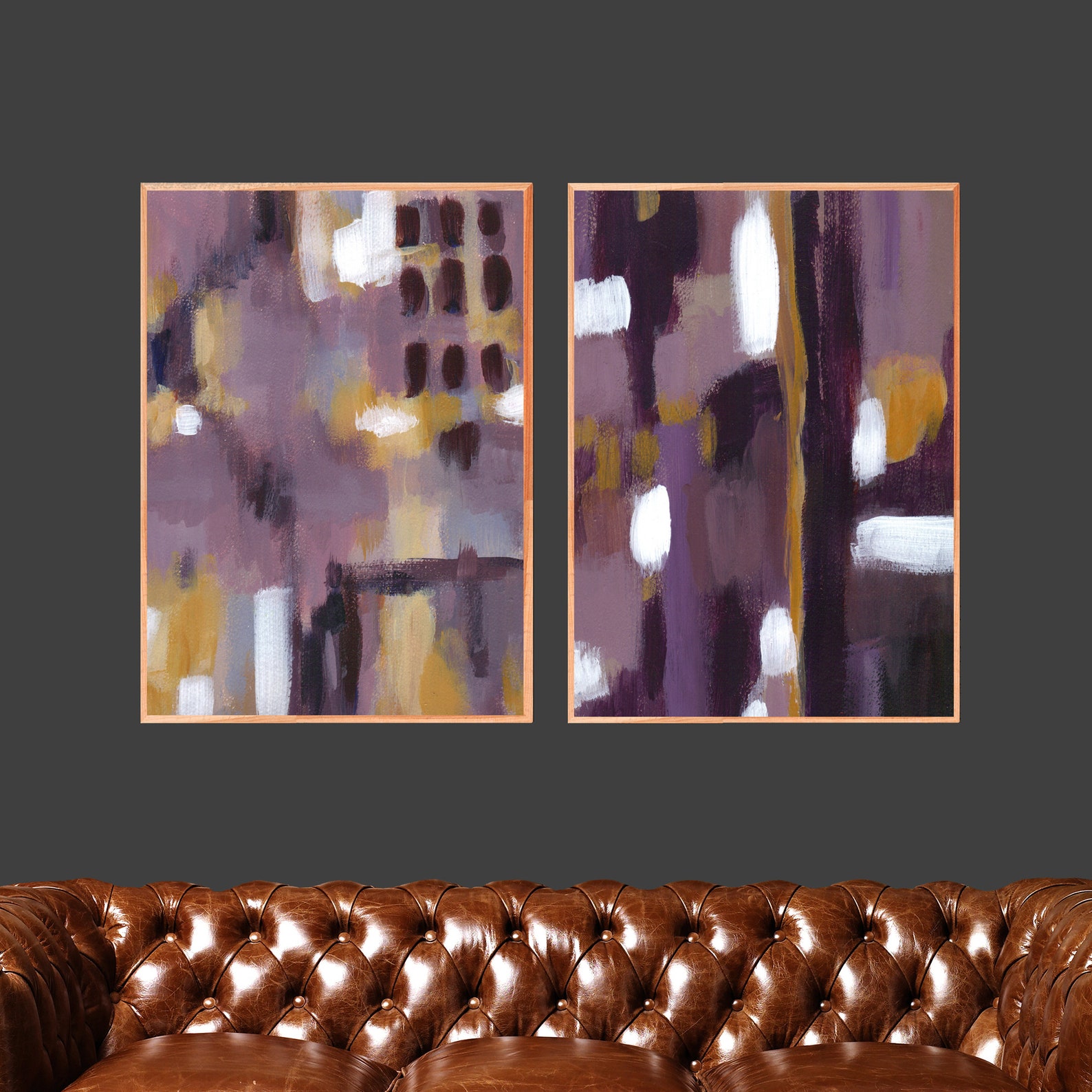 Abstract Purple Wall Art Set Abstract Purple Painting Etsy