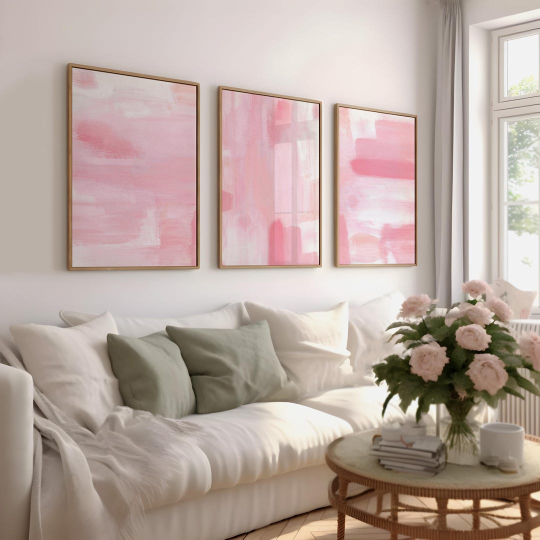 Blush Pink Wall Art Set 3, Printable Blush Pink Wall Art, Abstract Pink ...