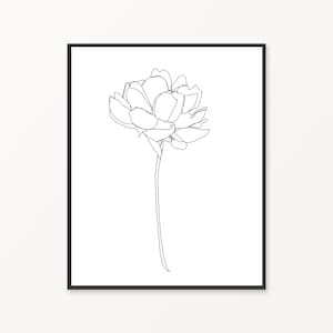 Peony line drawing, minimalist flowers print, peony print, flower line drawing, black and white flower drawing, minimalist art, modern art