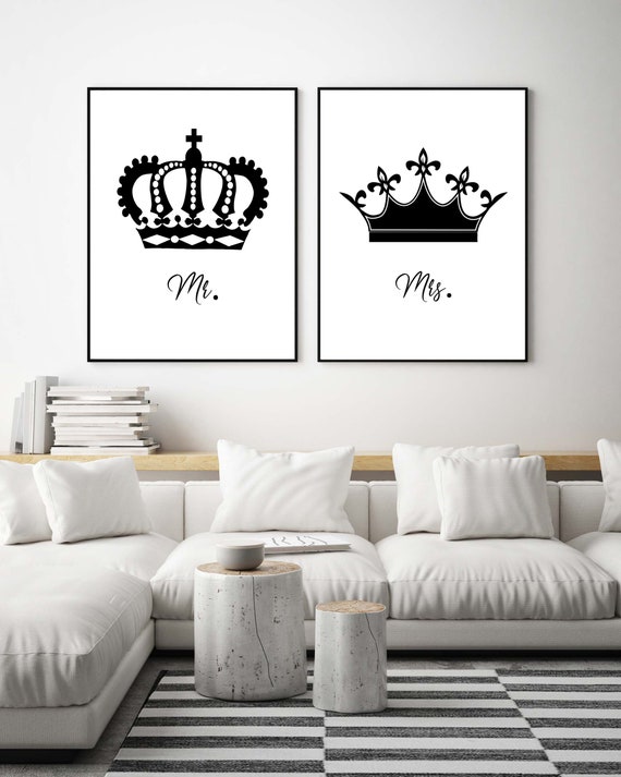Bedroom Wall Art Set King And Queen Print Bedroom Set Mr And Mrs Wall Art Set Minimalist Bedroom Wall Art Master Bedroom Wall Art
