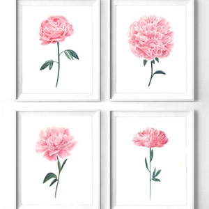 Pink watercolor peonies wall art set of 4, watercolor peonies set of 4, peonies wall art set, pink watercolor nursery prints