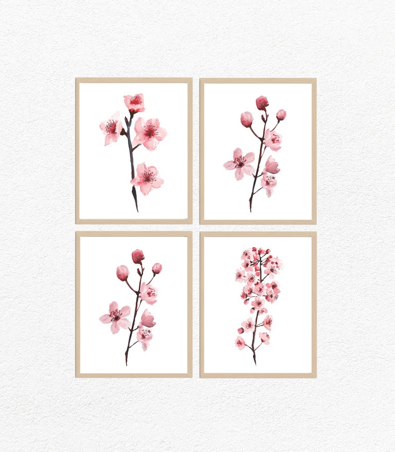 Cherry Blossom Wall Art Set Printable Cherry Blossom Prints Etsy