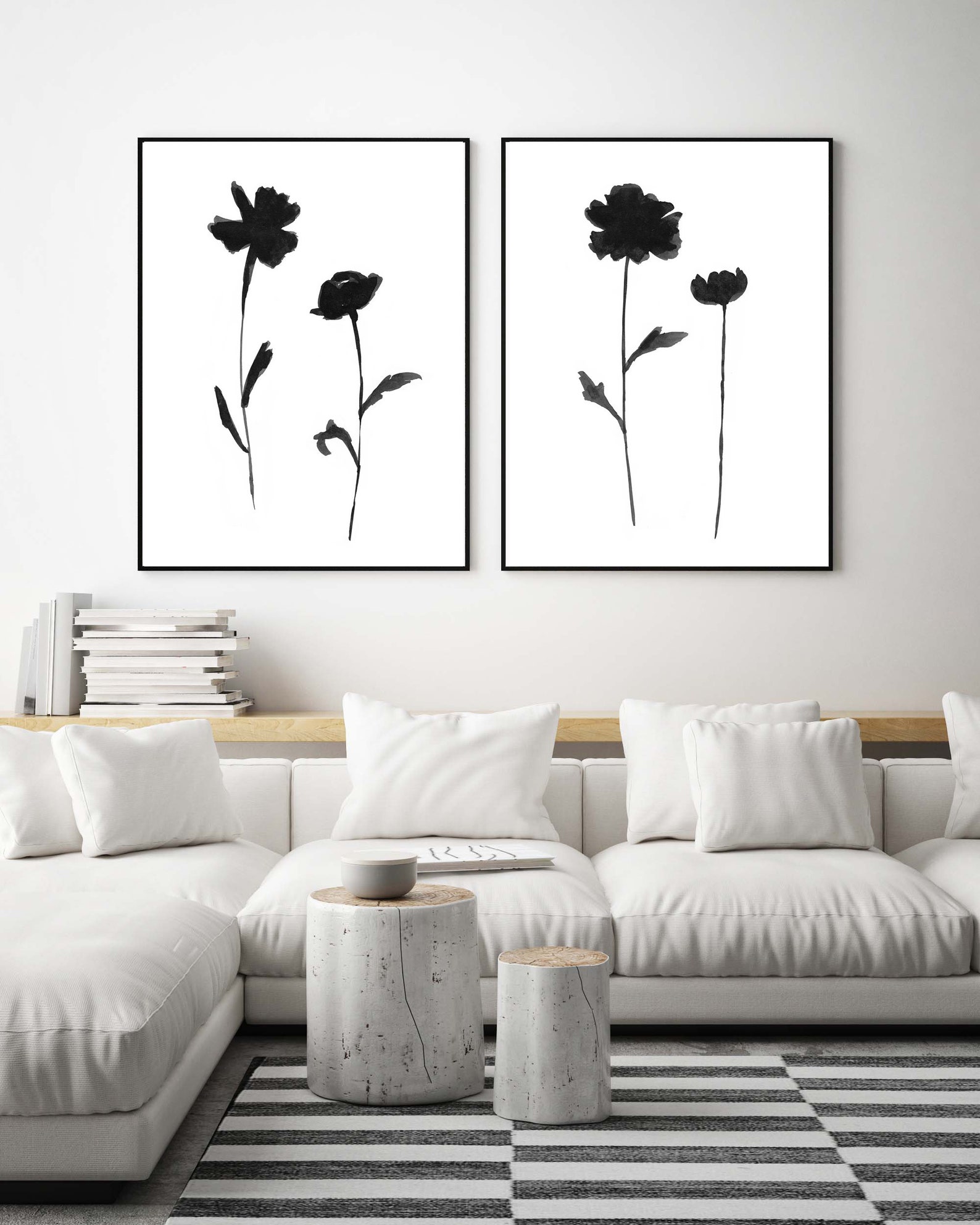 Black and White Prints Set Black and White Flowers Black and Etsy