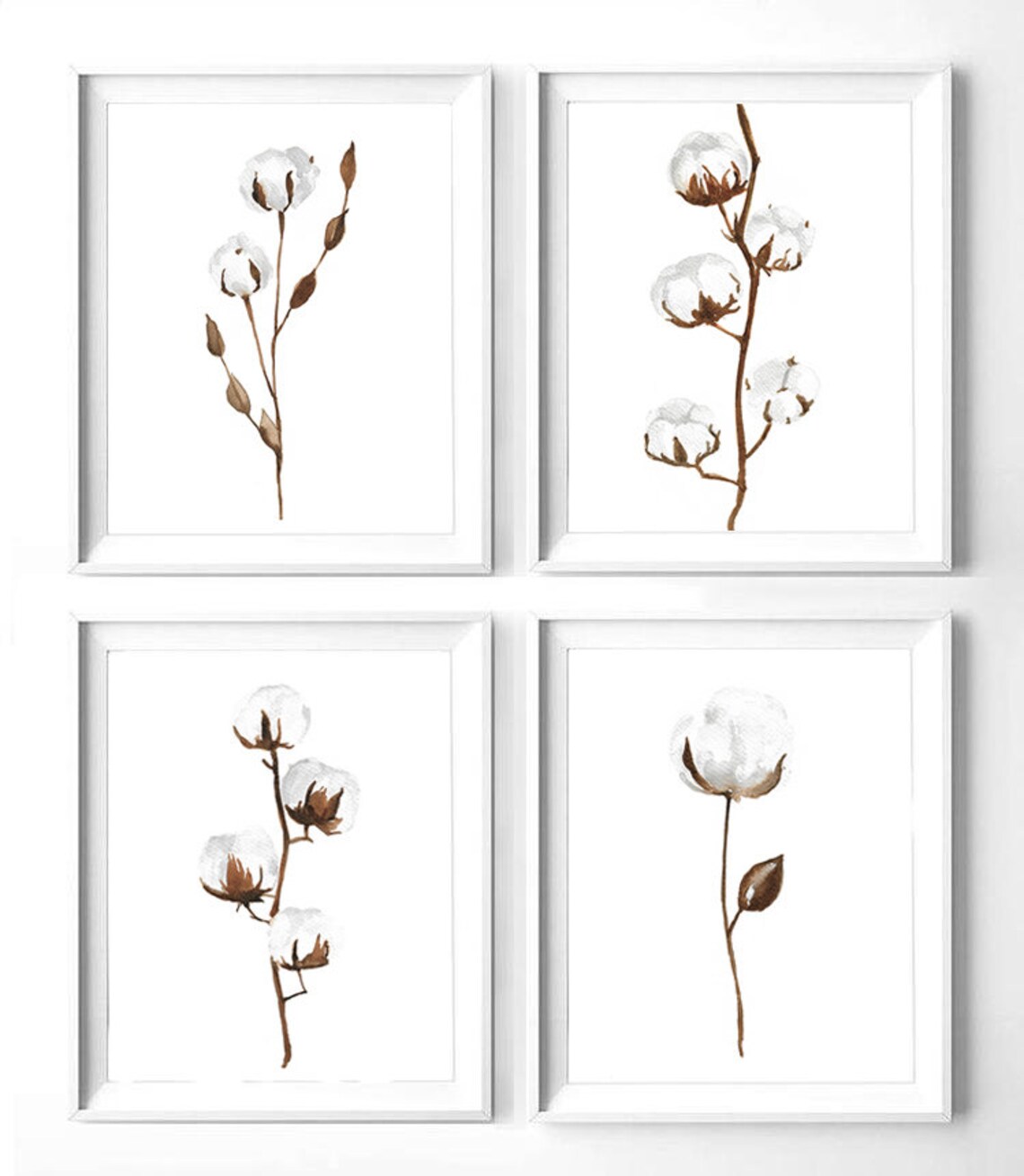 Cotton Print Set of 4 Printable Cotton Watercolor Cotton | Etsy