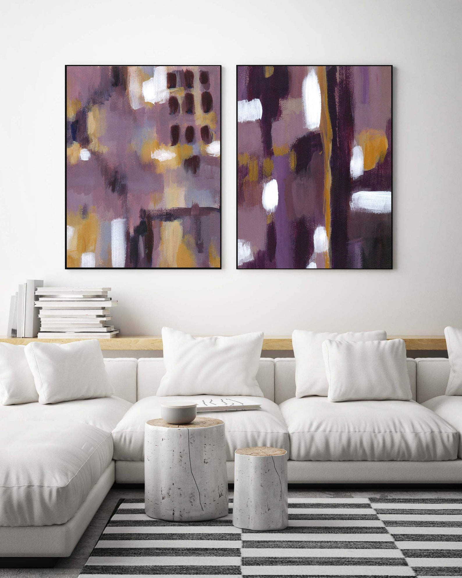 Abstract Purple Wall Art Set Abstract Purple Painting Etsy