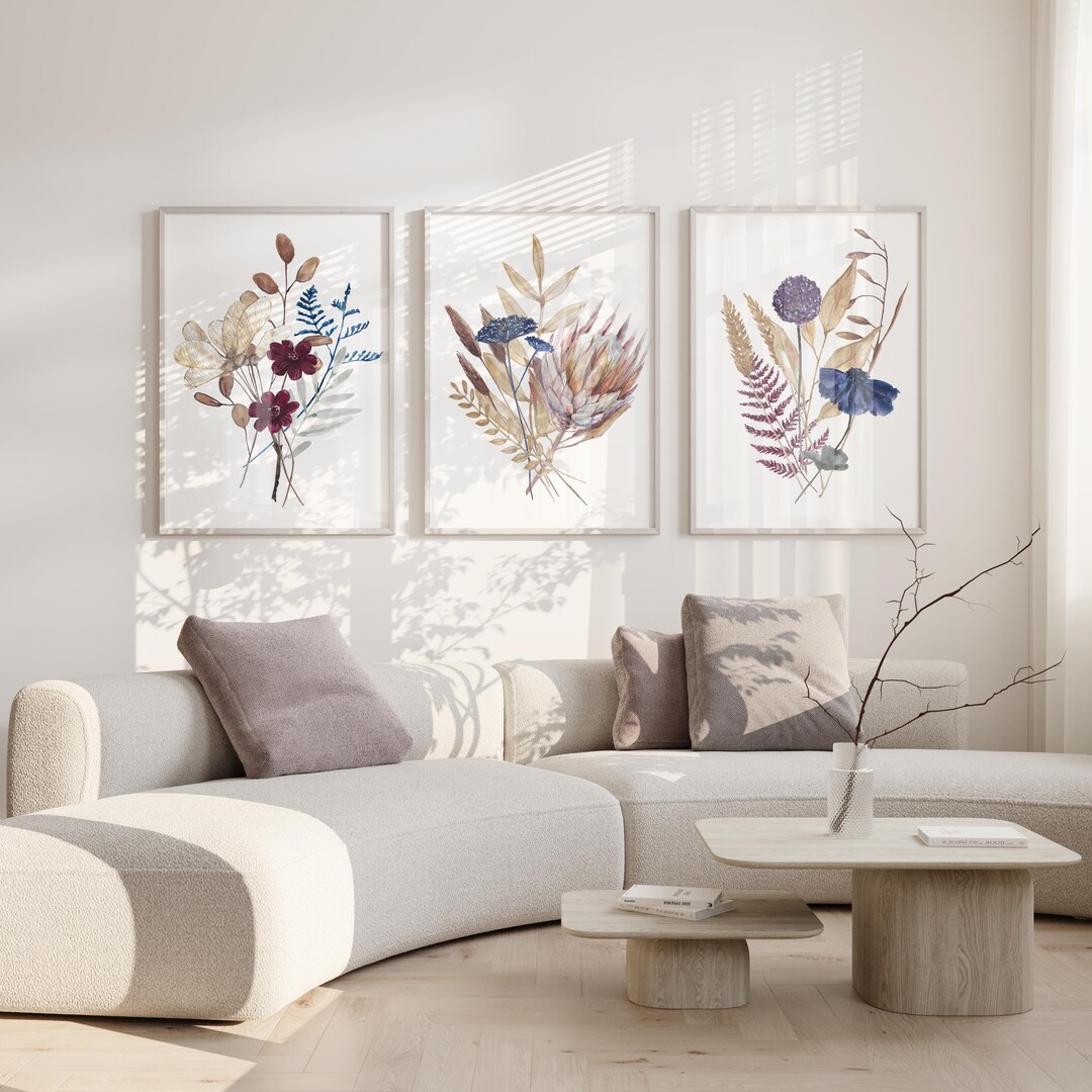 Wildflowers Wall Art Set, Printable Floral Wall Art Set of 3, Boho ...