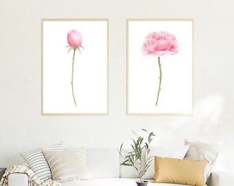 Roses wall art set , Watercolor roses prints, printable set of 2 watercolor pink roses, nursery room decor, roses wall art, printable art