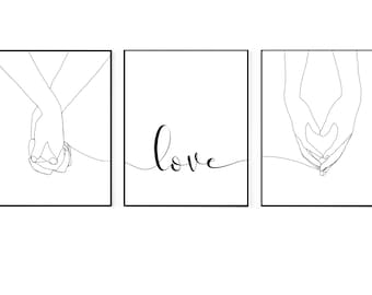 Line Drawing Prints, Minimalist Love Art Set of 3 (Digital Download)