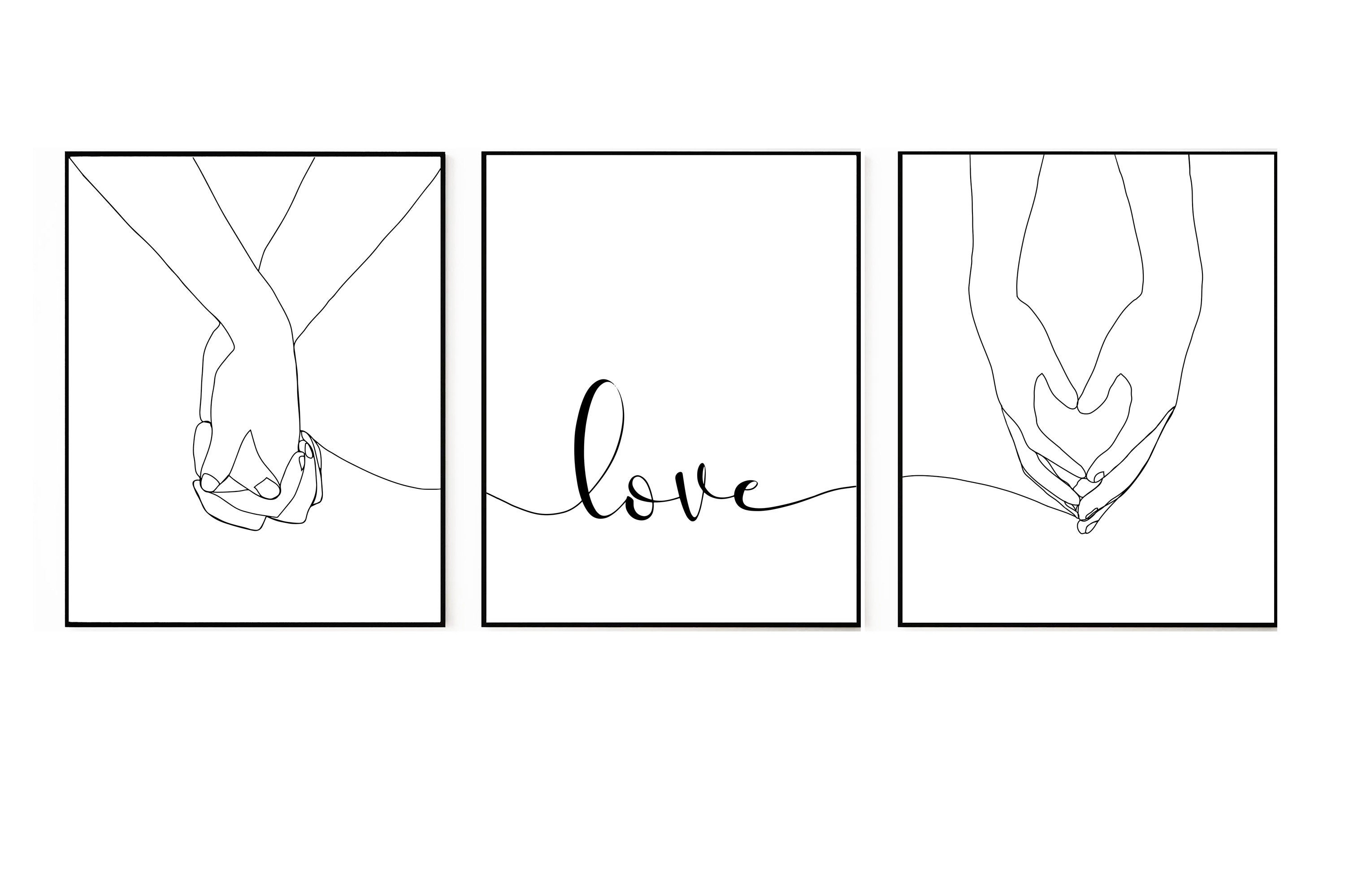 Bedroom Wall Art Set of 3 Prints Holding Hands Print Love Etsy