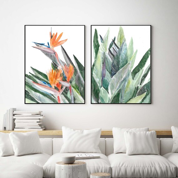 Printable tropical wall art Printable tropical flowers wall Etsy