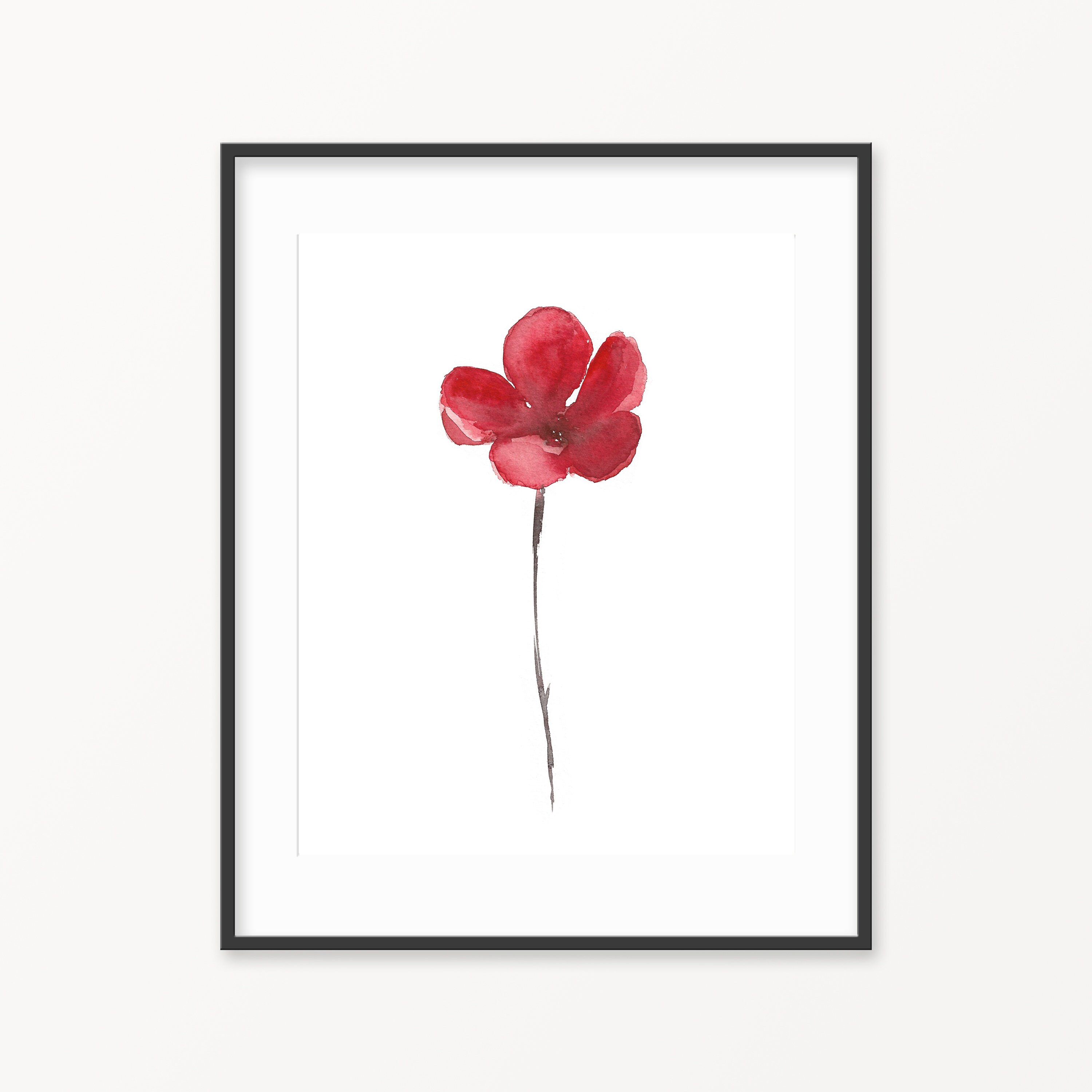 Red Floral Watercolor Art Print Set, Minimalist Wall Decor (digital ...
