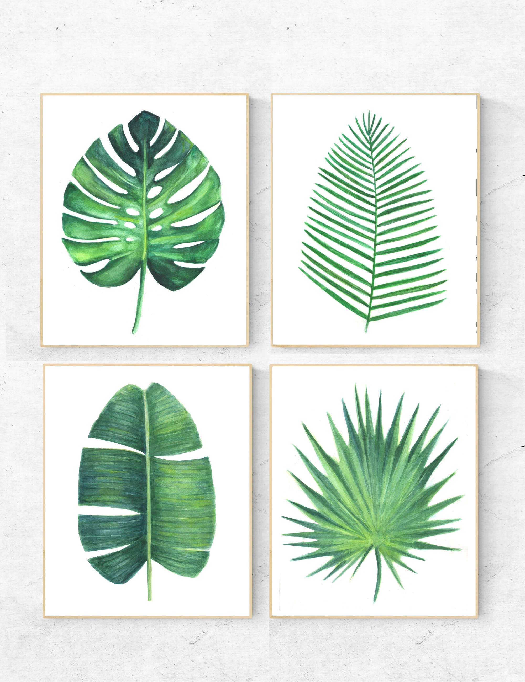 Set of 4 Green Leaves Botanical Print Printable Monstera Etsy Canada