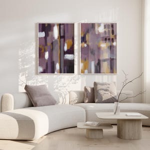 Conjunto de arte mural abstracto morado, pintura abstracta morada, arte abstracto imprimible, conjunto de 2 impresiones de arte mural abstracto moderno