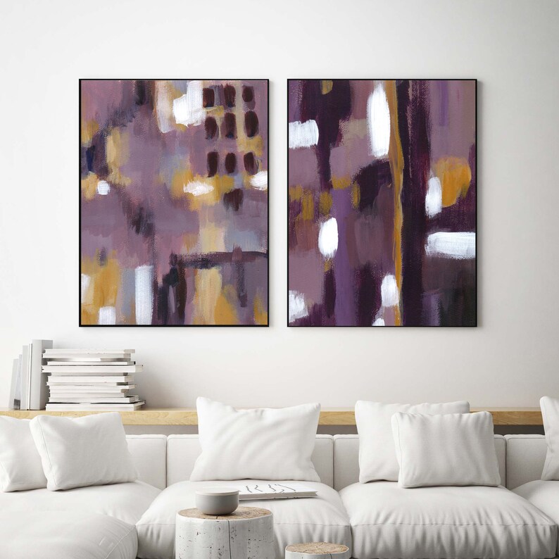 Abstract Purple Wall Art Set Abstract Purple Painting Etsy