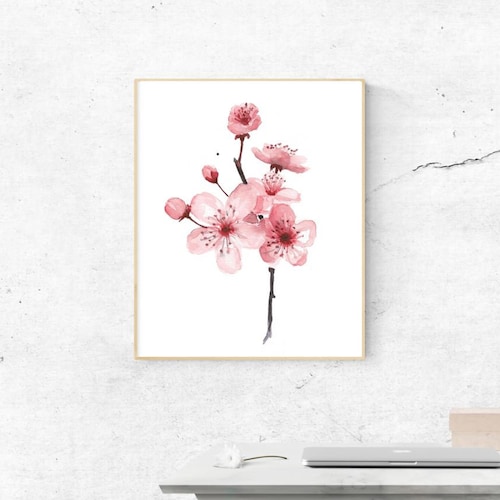 Pink Wall Art Cherry Blossom Print Floral Wall Decor Etsy