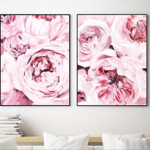 Peony wall art set 2, printable abstract peonies set, flowers abstract wall art, pink peonies set, abstract floral wall art set 2