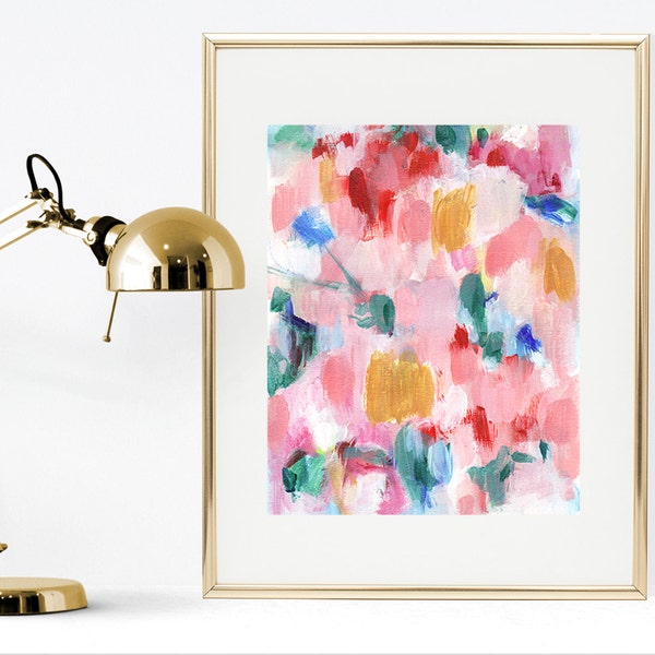 Abstract painting instant download print, pink, red, green abstract painting printable painting, pink wall art, printable pink wall art