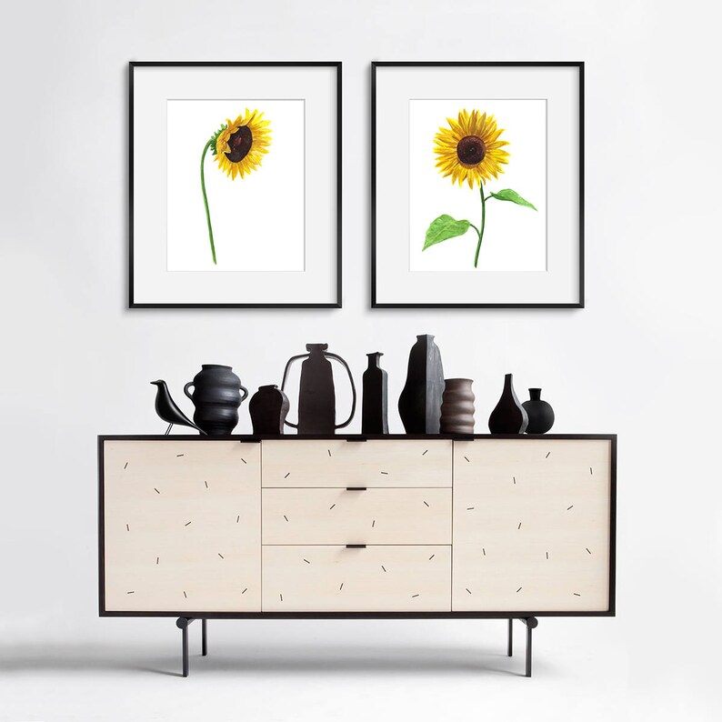 Sunflower Print Watercolor Sunflower Wall Art Sunflower Wall Etsy