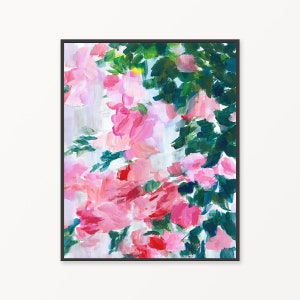 Abstract flowers wall art, printable abstract painting, printable abstract art, floral wall art, pink and green abstract print, acrylic art