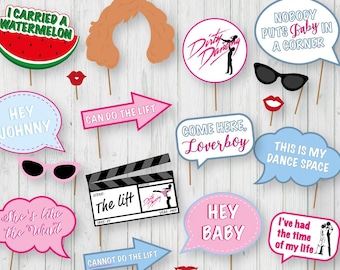 Dirty Dancing Themed Photo Booth Printable Props , Darty Dancing Party, Nobody puts Baby in a corner Inspired Props, Instant Download