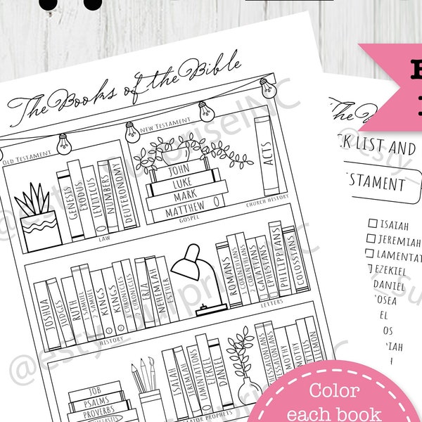 Books of the Bible Coloring Reading Checklist - Printable - Portrait, Tracker/Journal, 1/2 Page + Letter Sizes Included, Instant Download