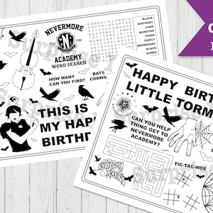 Printable Birthday Activity and Coloring Sheets Addams Family, Wednesday Birthday Party, Tv Series Inspired Props, Instant Download