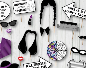 Addams Family Photo Booth Printable Props , Wednesday Birthday Party, wednesday Theme, Tv Series Inspired Props, Instant Download