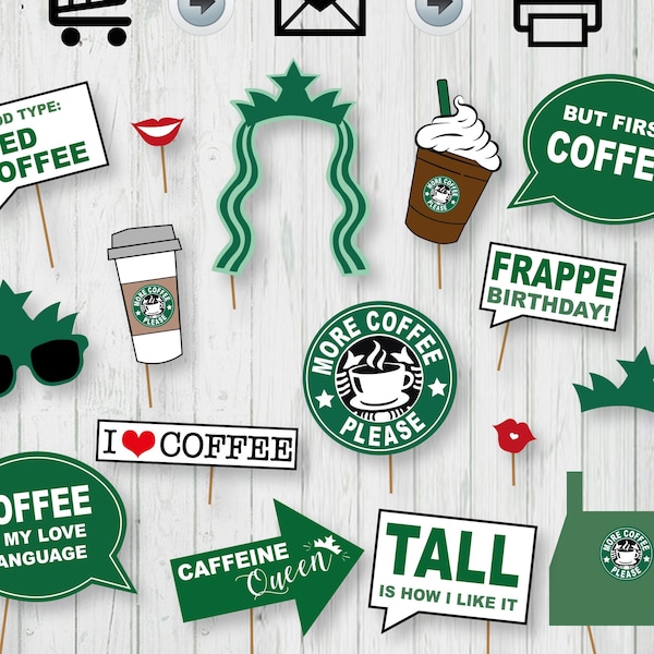 Starbucks Inspired Party Printable Photo Booth Props - Coffee Birthday Party -  Starbucks Birthday Printable Instant Download - DIY