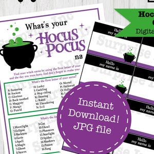 Hocus Pocus What's your name Game | Digital Download | Halloween Game | Hocus Pocus Game | Halloween Party | What's your Hocus Pocus Name?