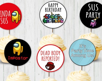 Among Us Cupcake Toppers Party Printable - PRINTABLE Decor, Among Us Birthday Party, sus party, kinda sus, Impostor among us Download DIY