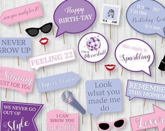 Taylor Swift Photo Booth Printable Props - Taylor Swift quotes Inspired Props, Instant Download -DIY