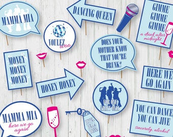 Mamma Mia Inspired Photo Booth Printable Props , Mamma mia Birthday Party, Mamma Mia Bachelorette Instant Download