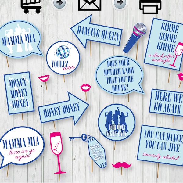 Mamma Mia Inspired Photo Booth Printable Props , Mamma mia Birthday Party, Mamma Mia Bachelorette Instant Download